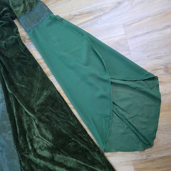⏭️NWT Green Medieval Renaissance Hooded Trumpet Sleeve Dress Large - Picture 8 of 15